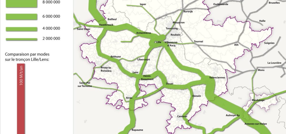 Carte des flux ferroviaires dans l'aire métropolitaine de Lille - Guillaume Sciaux - Cartographe professionnel