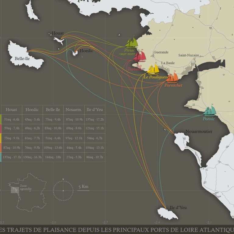 Carte des flux de plaisanciers entre les ports de Loire Atlantique et les îles voisines - Guillaume Sciaux - Cartographe professionnel