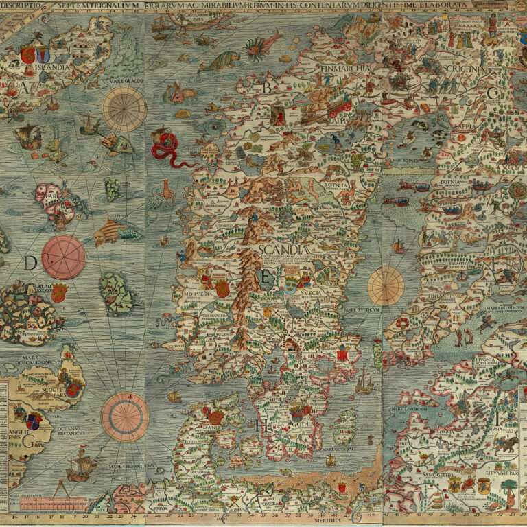 Carta Marina d'Olaus Magnus (1539), carte de la Scandinavie peuplée de monstres marins légendaires