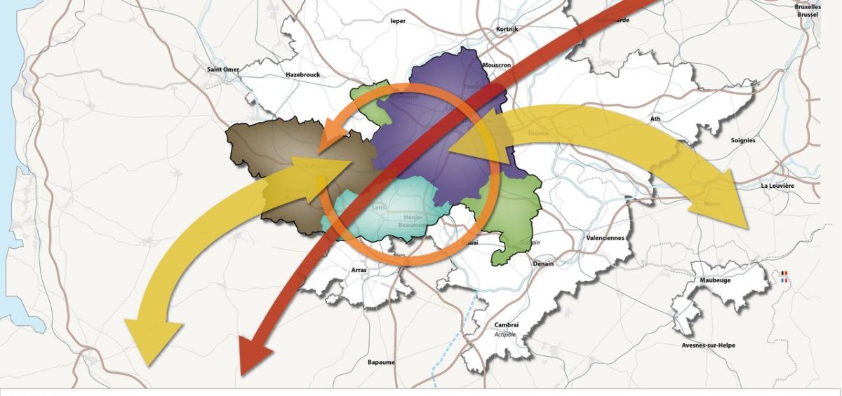 Carte des flux en relation avec l'aire métropolitaine de Lille - Guillaume Sciaux - Cartographe professionnel