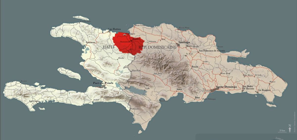 Réseau de transport et zone d'étude de la problématique du transport de la mangue entre Haiti et la République Dominicaine - Guillaume Sciaux - Cartographe professionnel