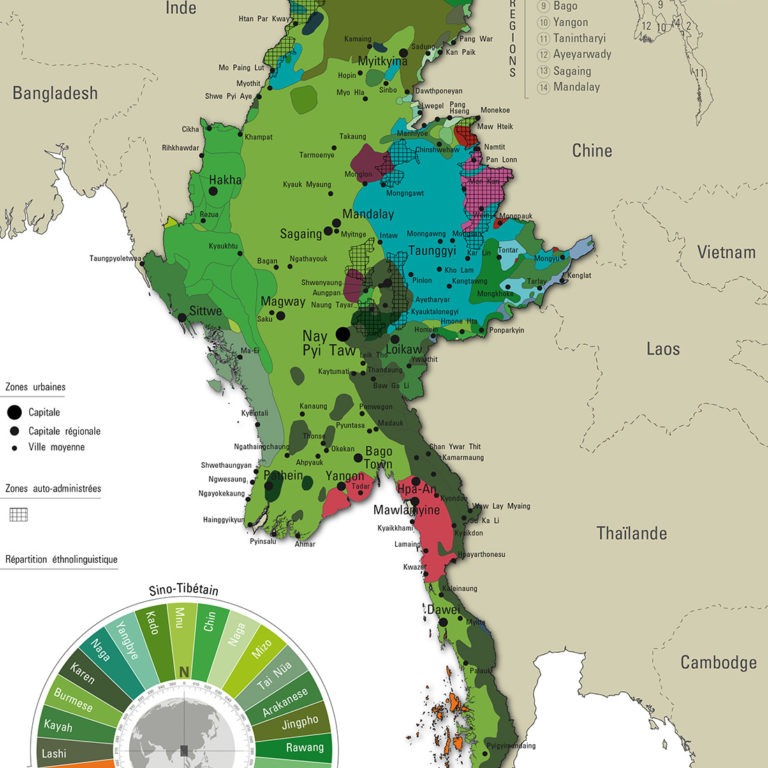 Myanmar- Carte Ethno-linguistique - Guillaume Sciaux - Cartographe professionnel