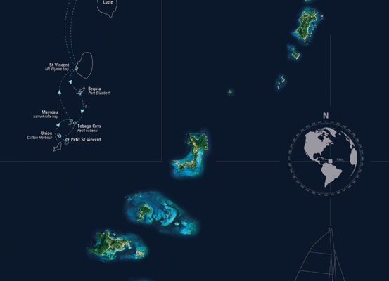 Carte d'un voyage dans les Grenadines - Pacha Cartographie