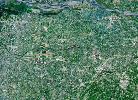 30 images satellites impressionnantes Image satellite NASA d'une mosaïque de parcelles agricoles à Taïwan, captée le 18 mars 2026
