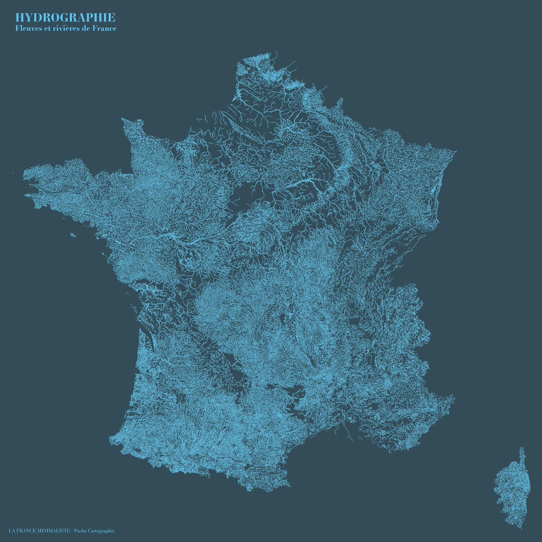 La France minimaliste - Hydrographie - Guillaume Sciaux - Cartographe professionnel