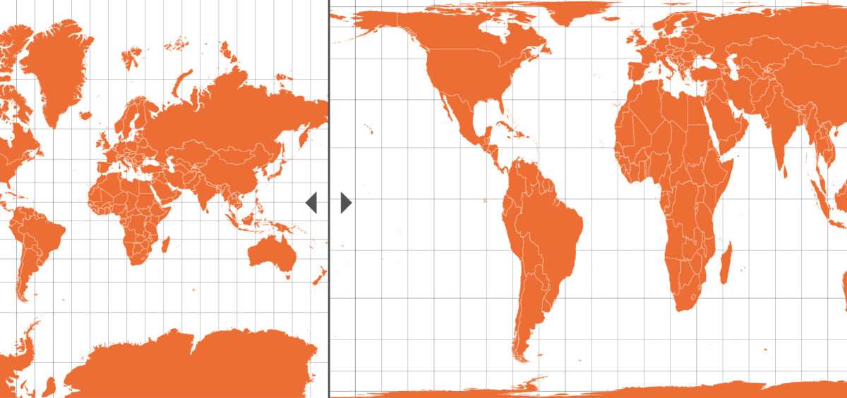 Comparaison des projections de Mercator et de Gall-Peters — carte réalisée par Guillaume Sciaux