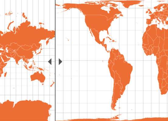 Google Map et la Terre plate c’est fini ! Comparaison des projections de Mercator et de Gall-Peters — carte réalisée par Guillaume Sciaux