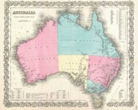 Carte ancienne de l'Australie coloniale dressée par Colton en 1855, domaine public