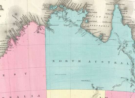 Carte ancienne de l'Australie coloniale dressée par Colton en 1855, domaine public