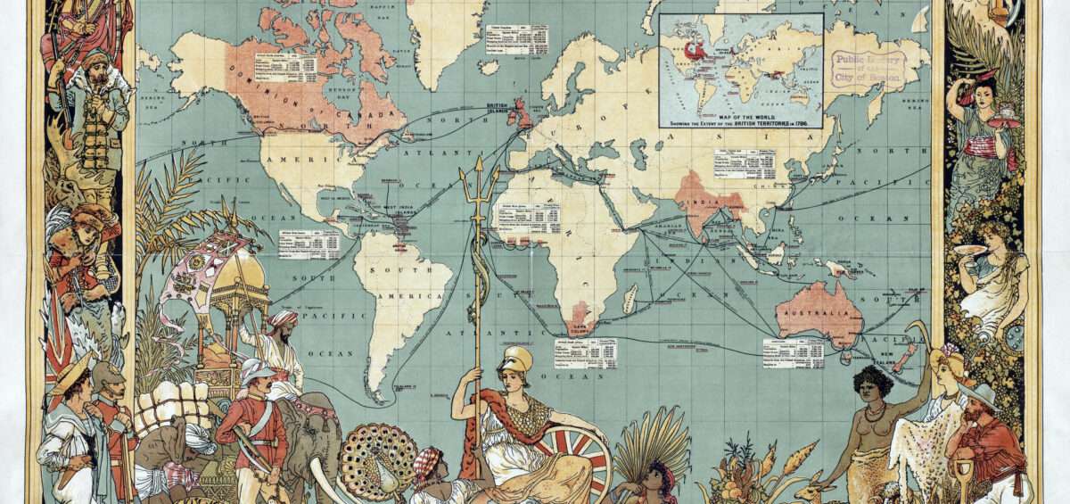 Carte de l'Empire britannique en 1886 (Imperial Federation Map de Walter Crane), domaine public