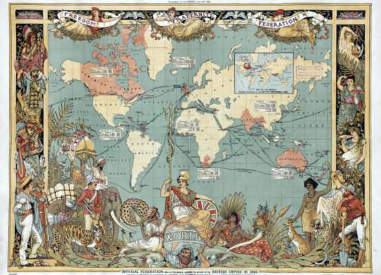 Carte de l'Empire britannique en 1886 (Imperial Federation Map de Walter Crane), domaine public