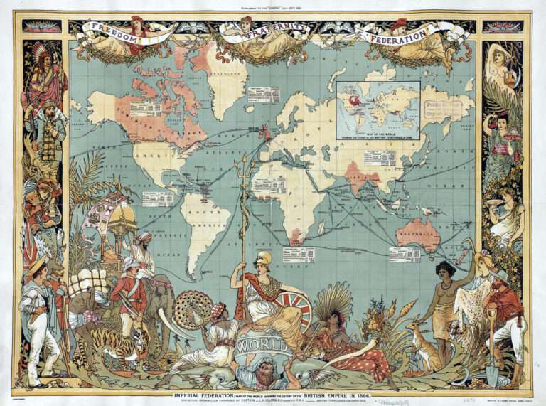 Carte de l'Empire britannique en 1886 (Imperial Federation Map de Walter Crane), domaine public