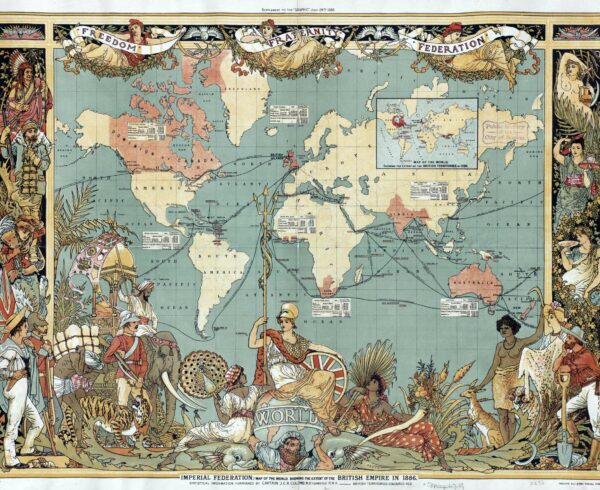 Carte de l'Empire britannique en 1886 (Imperial Federation Map de Walter Crane), domaine public