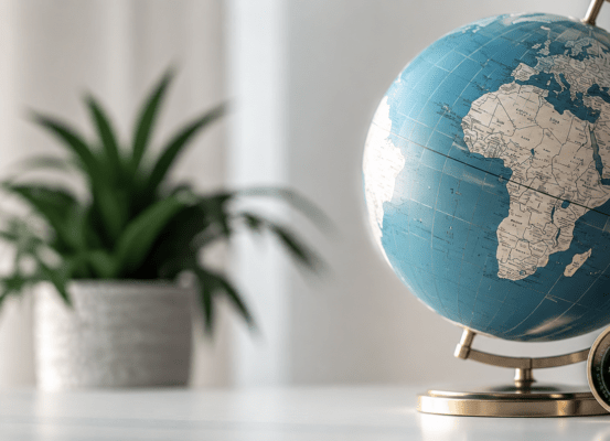 Google s’attaque à la cartographie des déserts Globe terrestre vintage avec boussole sur un bureau, illustration cartographique