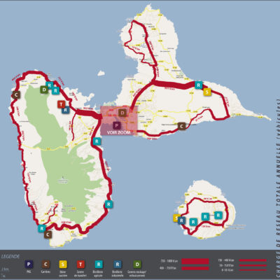 Carte de charge de réseau de transport de déchets à la Guadeloupe