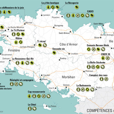 Carte des compétences des ressourceries en Bretagne