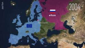 Carte exemple montrant l'Europe et la Russie extraite d'un épisode de l'émission Le Dessous des Cartes d'Arte