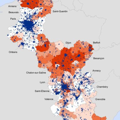 Carte de répartition des établissements productifs en France