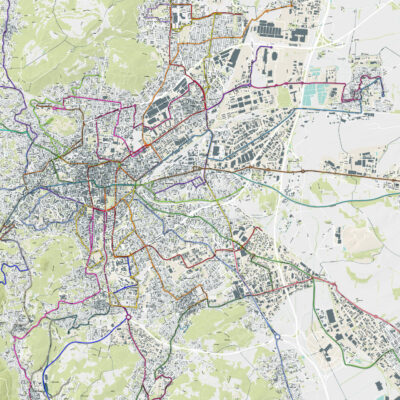 Reseau-transport-ckermont-ferrand Extrait de la carte du projet de réseau de transport en commun de Clermont Ferrant