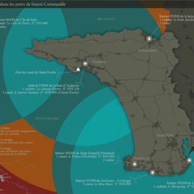 Carte de l'action de la SNSM dans els ports de l'ouest Cornouaille