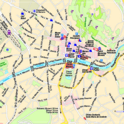 Carte touristique de la ville de Merano pour les guides JPM