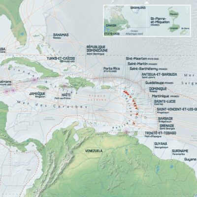 Carte 2 - Océan Atlantique identité V11 Une chaine d'îles et de territoires tropicaux - Atlas 3 océans