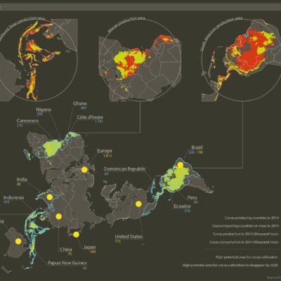 FDM02 - Carte Cacao Production de Caco dans le monde - Atlas des futurs du monde 2038