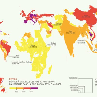 REF024 - Pop - 50 ans Période à laquelle les - de 50 ans seront majoritaires dans la population totale en 2050 - Atlas des futurs du monde 2038